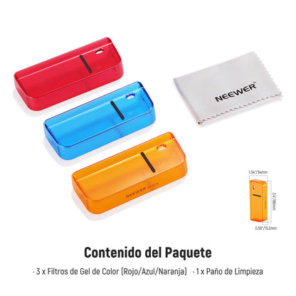NEEWER - Juego de filtros de Lente Compatible con cámara Polaroid Go, Paquete de 3 Accesorios de Filtro de Gel de Color a presión (Rojo, Azul, Naranja) para fotografía Creativa, FL-B18