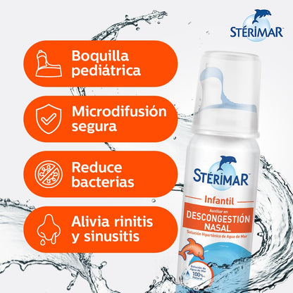 Stérimar Solución Hipertónica Nasal Infantil 50 ml. | Auxiliar en Descongestión Nasal. Uso de 10 a 15 Días. Tu Aliado Contra el Resfriado. Con Boquilla Pediátrica.