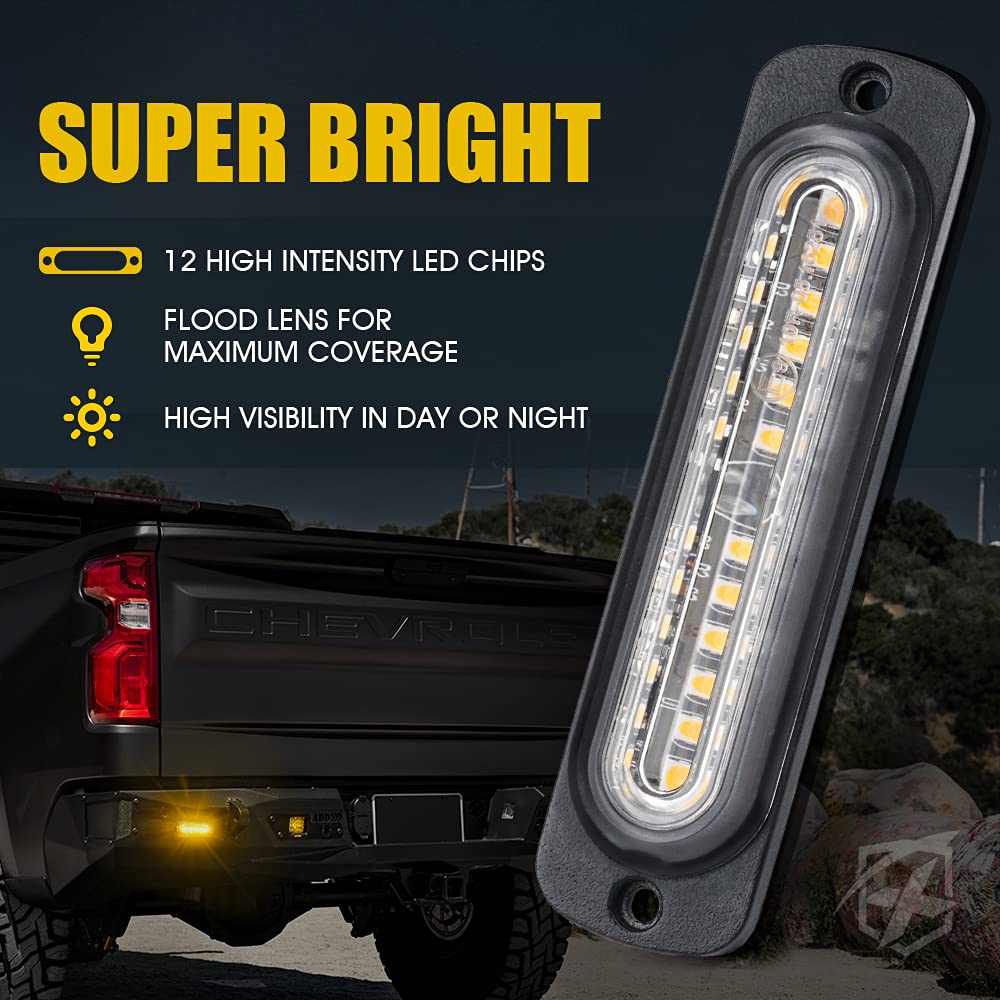Xprite Kit de 12 Luces LED Estroboscópicas de Emergencia Ámbar 52026S-12-Y-8PC para ATV, Parrilla, Advertencia