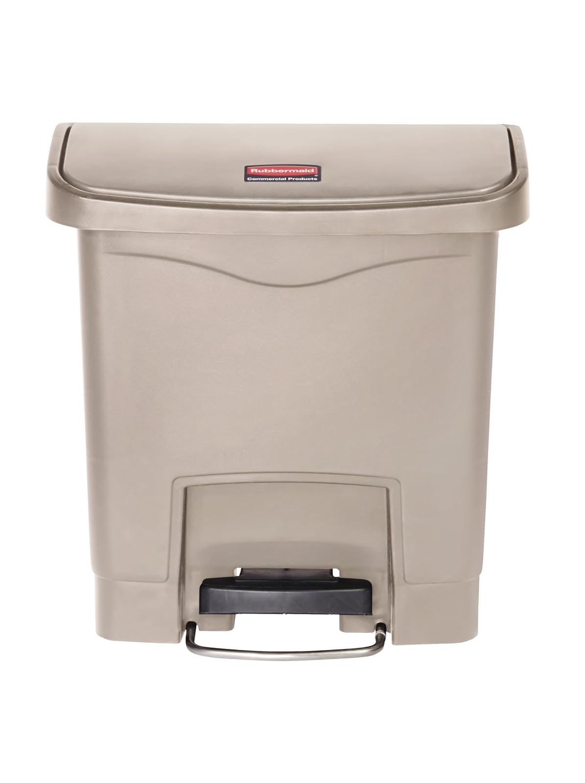 Rubbermaid Commercial Products Streamline® – Contenedor Delgado para Espacios Reducidos, Bote con Pedal Frontal, Cierre Silencioso y Bisagra que No Daña la Pared, Capacidad de 15 L, Beige 1883455
