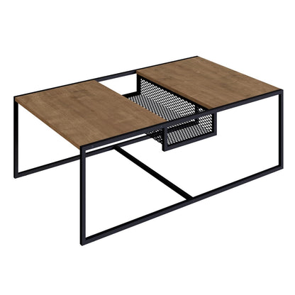 TUGOW Alterego Mesa de Centro Noemi Rectangular Color Negro y Madera con 2 Tableros y Estructura Metálica de Acero MDP