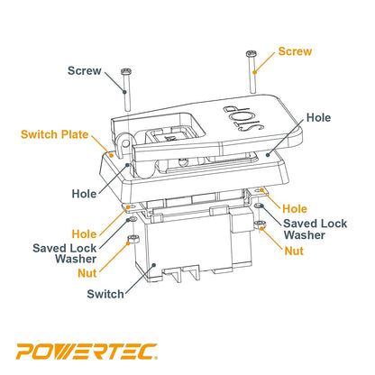 POWERTEC Interruptor de paleta de doble voltaje de 120 V/230 V, 3 HP, paleta de rodilla para herramientas eléctricas, apagado rápido con tornillos para instalación de caja de pandillas. Se adapta a