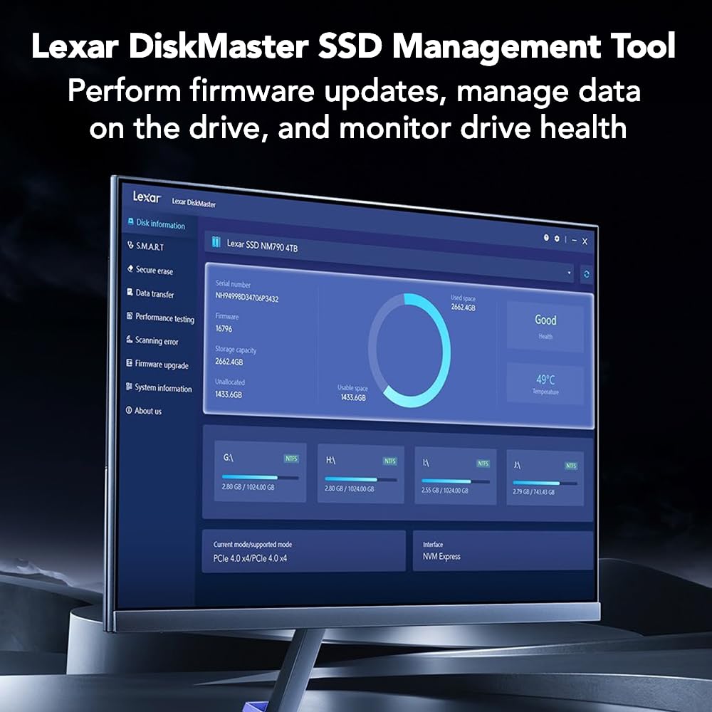 Lexar 1TB NQ780 SSD PCIe Gen4 NVMe M.2 2280 Unidad Interna de Estado sólido, hasta 6500/2500 MB/s de Lectura/Escritura, Compatible con PS5, para Jugadores y Creadores (LNQ780X001T-RNNNU)