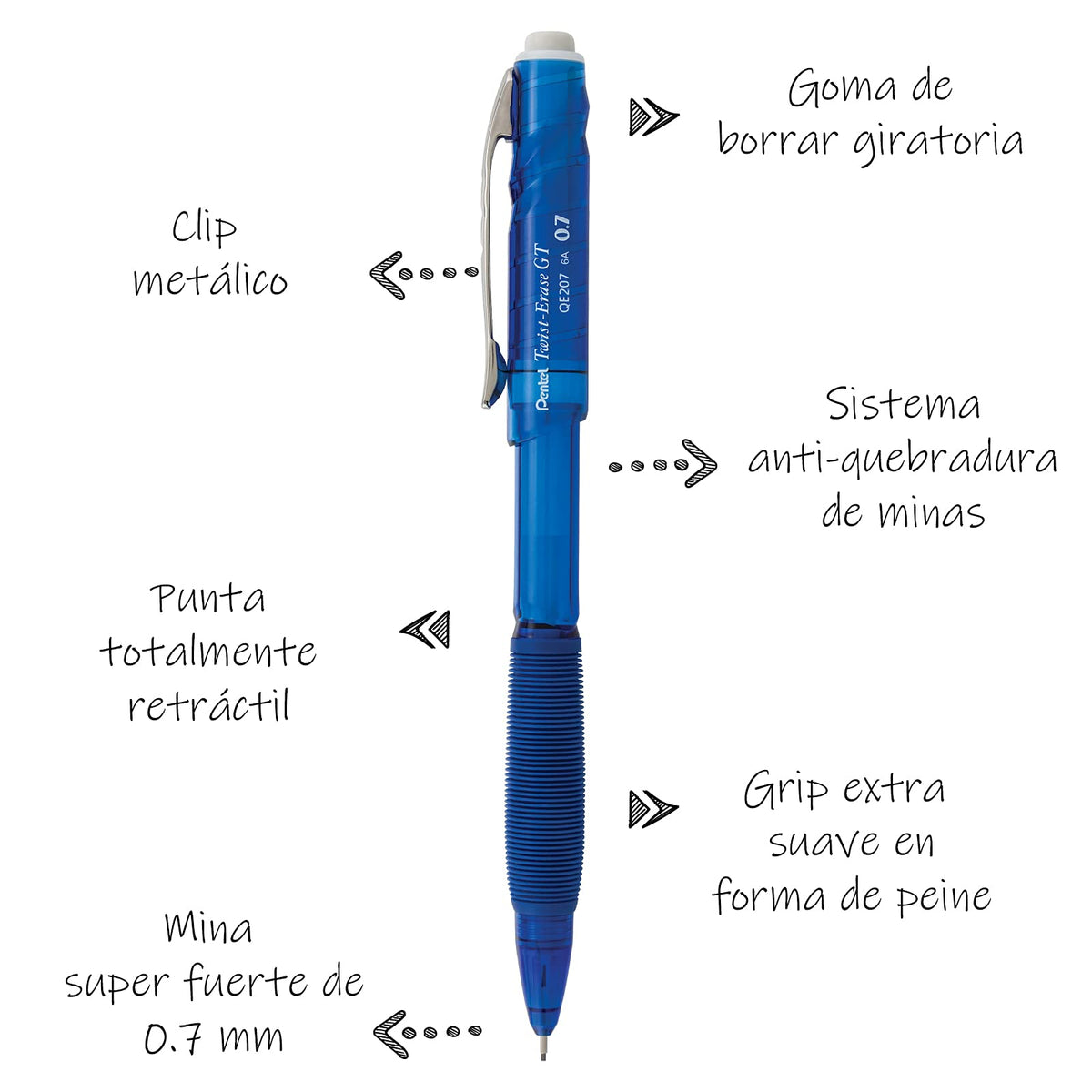 Lapicero/Portaminas Twist & Erase GT 0.7mm Color de Barril Azul- QE207C