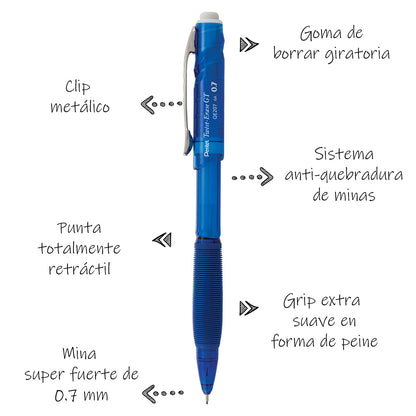Lapicero/Portaminas Twist & Erase GT 0.7mm Color de Barril Azul- QE207C