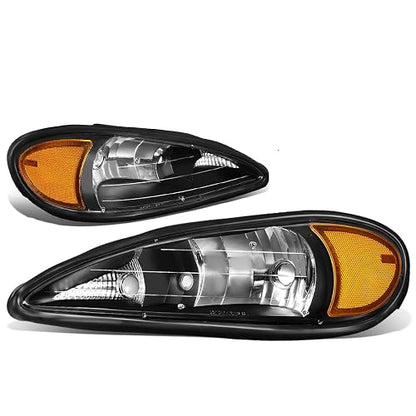 DNA Motoring HL-OH-PGAM99-BK-AM Faros Delanteros Halógeno Ámbar Negro para Pontiac Grand Am