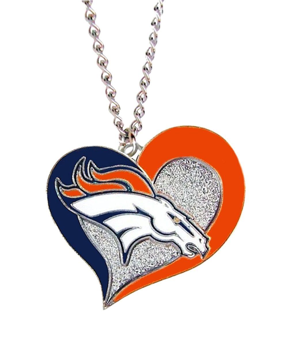 Collar con colgante de corazón de remolino de la NFL, regalo de joyería para mamá, esposa, hermana, hija, mejor amiga, regalo ideal para cumpleaños, aniversarios y ocasiones especiales - Denver Broncos - Talla 4 - Plateado