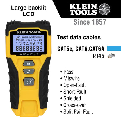 KLEIN TOOLS VDV526-200 | Probador Ethernet | CAT 5e, CAT 6/6A | Puerto RJ45 | Comprueba conexiones Ethernet CAT 5e, CAT 6 y CAT 6A con RJ45 para detectar fallas y validar cableado con facilidad.