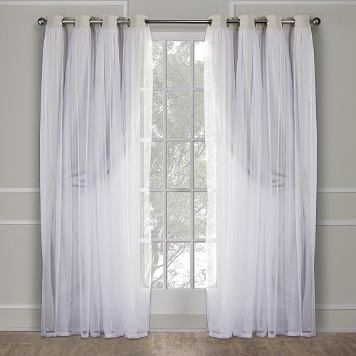 Exclusive Home Cortinas Catarina de Color Liso, con Capa Opaca y Transparente, par de Cortinas con Ojales en la Parte Superior, 52 x 108 cm., Arena, 52x108, 1