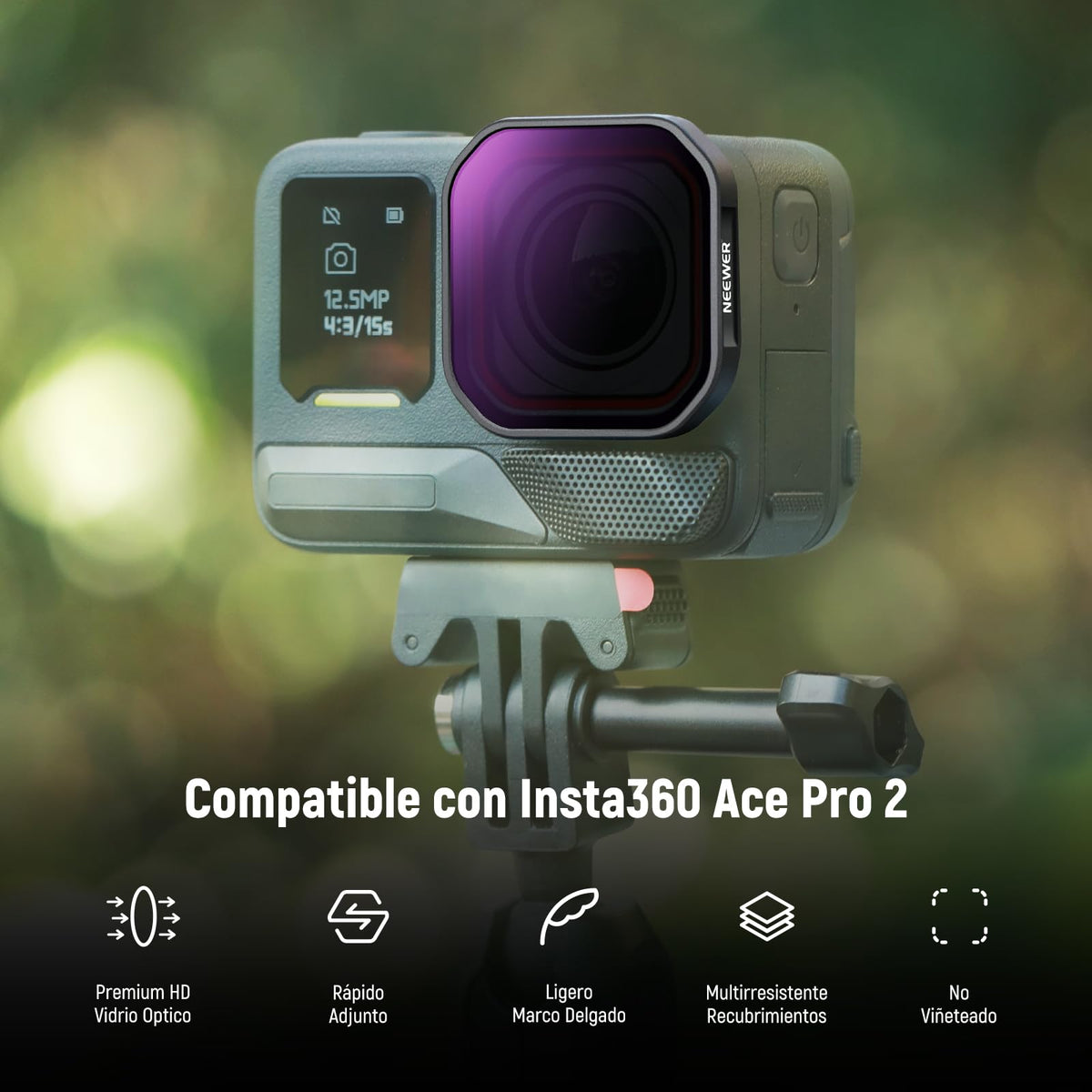 NEEWER 4 Filtro ND Polarizador Compatible con Insta360 Ace Pro 2, ND8/PL+ND16/PL+ND32/PL+ND64/PL, Accesorio NO Compatible con Versión Actualizada del Protector Lente Octogonal Redondo Rediseñado, FL91