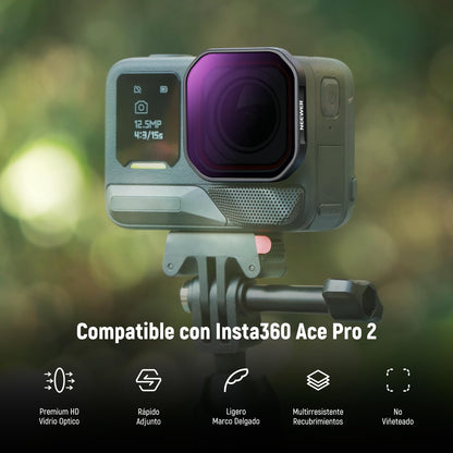 NEEWER 4 Filtro ND Polarizador Compatible con Insta360 Ace Pro 2, ND8/PL+ND16/PL+ND32/PL+ND64/PL, Accesorio NO Compatible con Versión Actualizada del Protector Lente Octogonal Redondo Rediseñado, FL91
