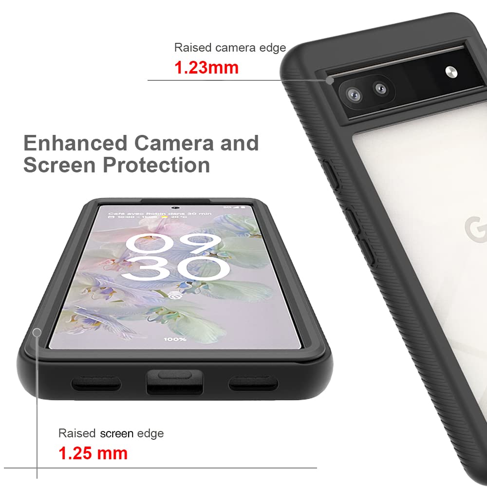 BestAlice para Google Pixel 6A Funda Case + 2 pcs Protector de Pantalla de Cristal Templado Mica, Rudo Uso Duro Transparente + Suave TPU Bumper Carcasa, Negro