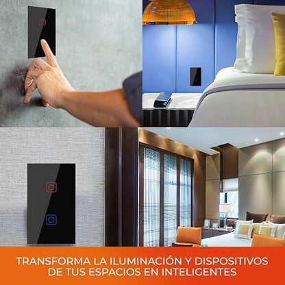Tecnolite Connect - Apagador Inteligente Táctil WiFi 2 Circuitos, Requiere Cable Neutro, Compatible con App móvil, Alexa, Google y Siri, Interruptor Inteligente