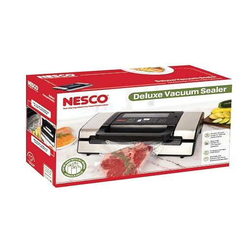 Nesco Deluxe Food VS-12 Sellador al aspiradora, 130 vatios, bolsas de kit y tapa de visualización, compacto, plateado
