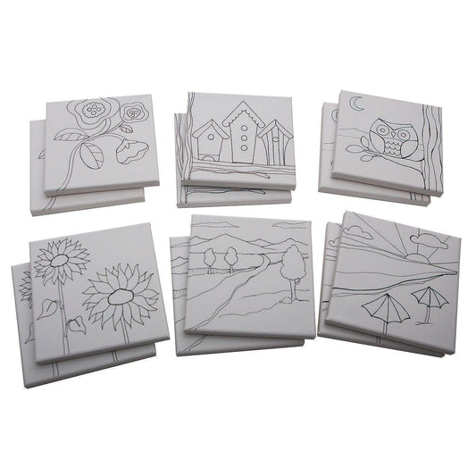 S&S Worldwide - Juego de 12 tablas de lienzo acrílico blanco, 6-1/2" x 6-1/2" cada una, para niños y adultos, listo para pintar, artesanías