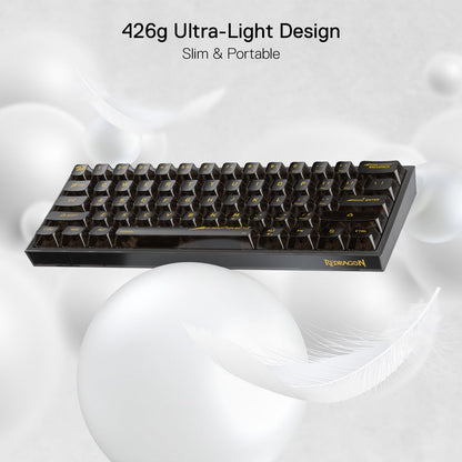 Redragon K617 SE 60% Teclado para Juegos RGB con Cable, Teclado mecánico Compacto y Transparente de 61 Teclas con Placa translúcida, Interruptor Lineal Personalizado, Compatible con Driver