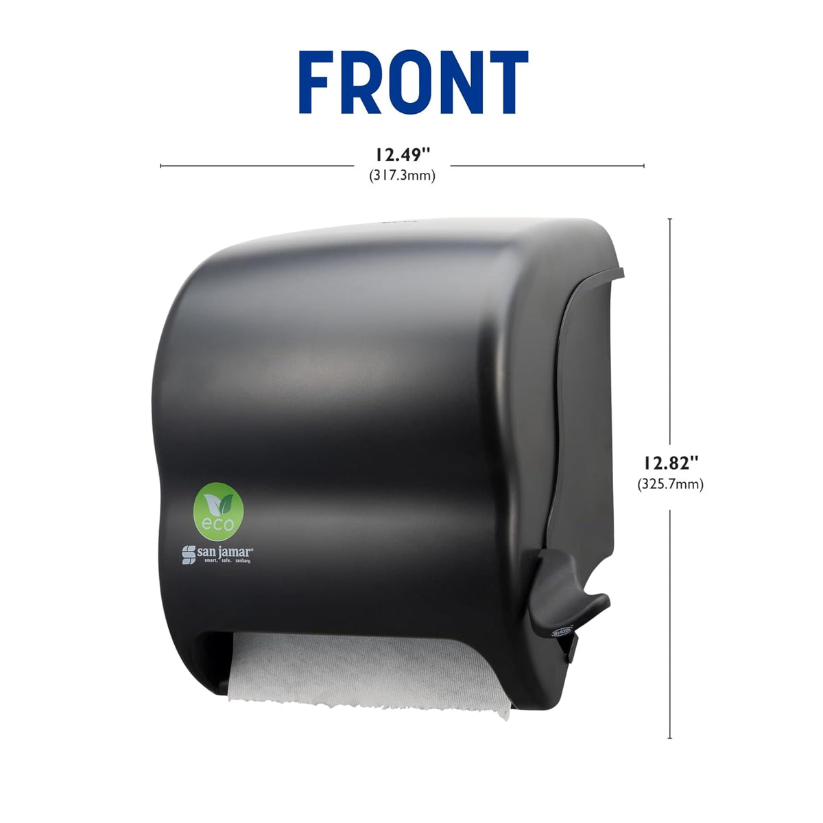 San Jamar - Dispensador de toallas de papel de palanca de plástico reciclado, dispensador manual de toallas, dispensador montado en la pared con cero residuos para el hogar y el negocio, rollos de 8 pulgadas, color negro