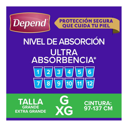 Depend Pañal Nocturno para Incontinencia, Talla Grande, Unisex, Caja con 6 Paquetes de 10 Piezas (60 pañales), ideal para descargas abundantes