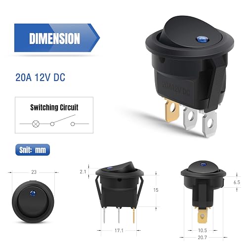 Nilight 90013L - Interruptor LED Redondo de 12 V para Automóvil, camión, Control de Encendido/Apagado, Color Azul, Verde, Amarillo y Rojo