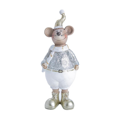 Running Adornos Navideños | Figura de Ratón con Gorro Dorado | Decoración de Navidad | Hecho de Poliresina | Tamaño 23 cm
