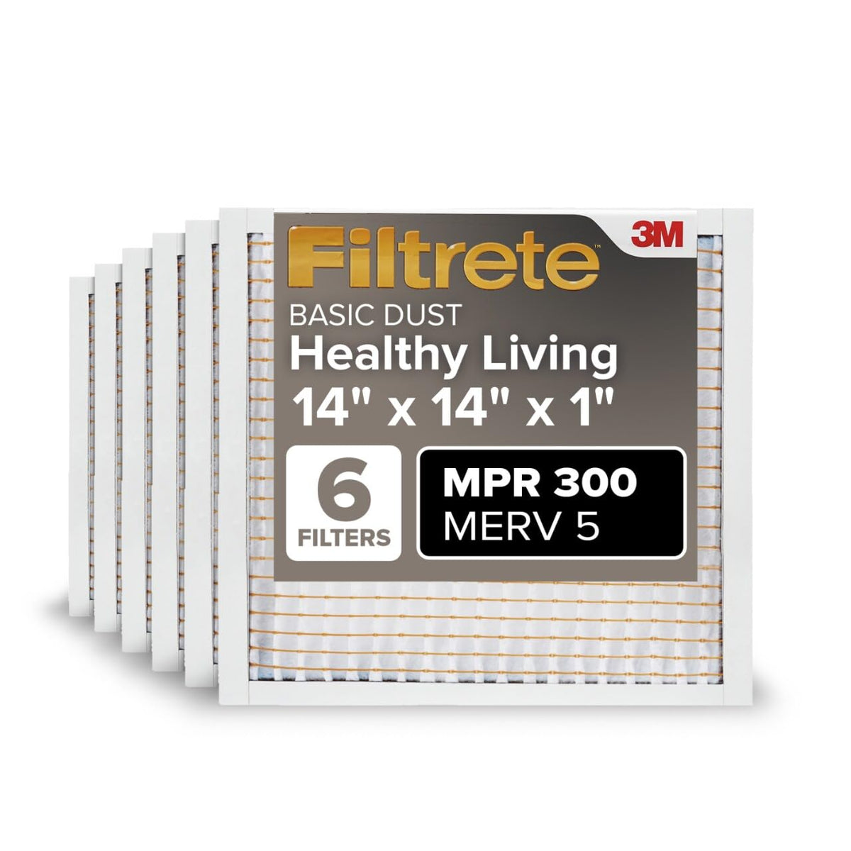 Filtrete 14x14x1, AC Furnace Air Filter, MPR 300, Clean Living Basic Dust, 6-Pack