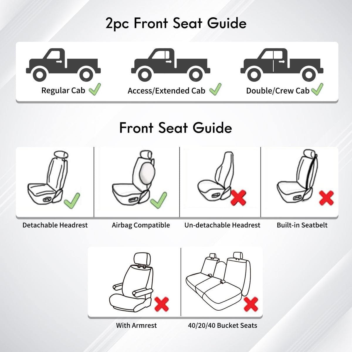 Huidasource Tacoma - Fundas de Asiento Delantero para automóvil de Cobertura Completa, Funda de Asiento de camión Negro para automóvil de Doble Cabina 2005-2015, 2ª generación, Base de Toyota Tacoma