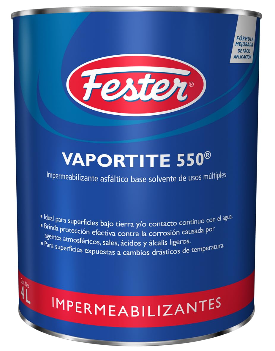 Fester Impermeabilizante Vaportitte 550 Base Solvente 4 Litros Barrera de Vapor para Usos Múltiples en Techo, Superficies Verticales, Placas Termo-Aislantes, Anticorrosivo y Cimentación