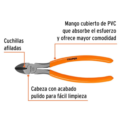 Truper T202-8, Pinza de corte diagonal 8" mango de PVC