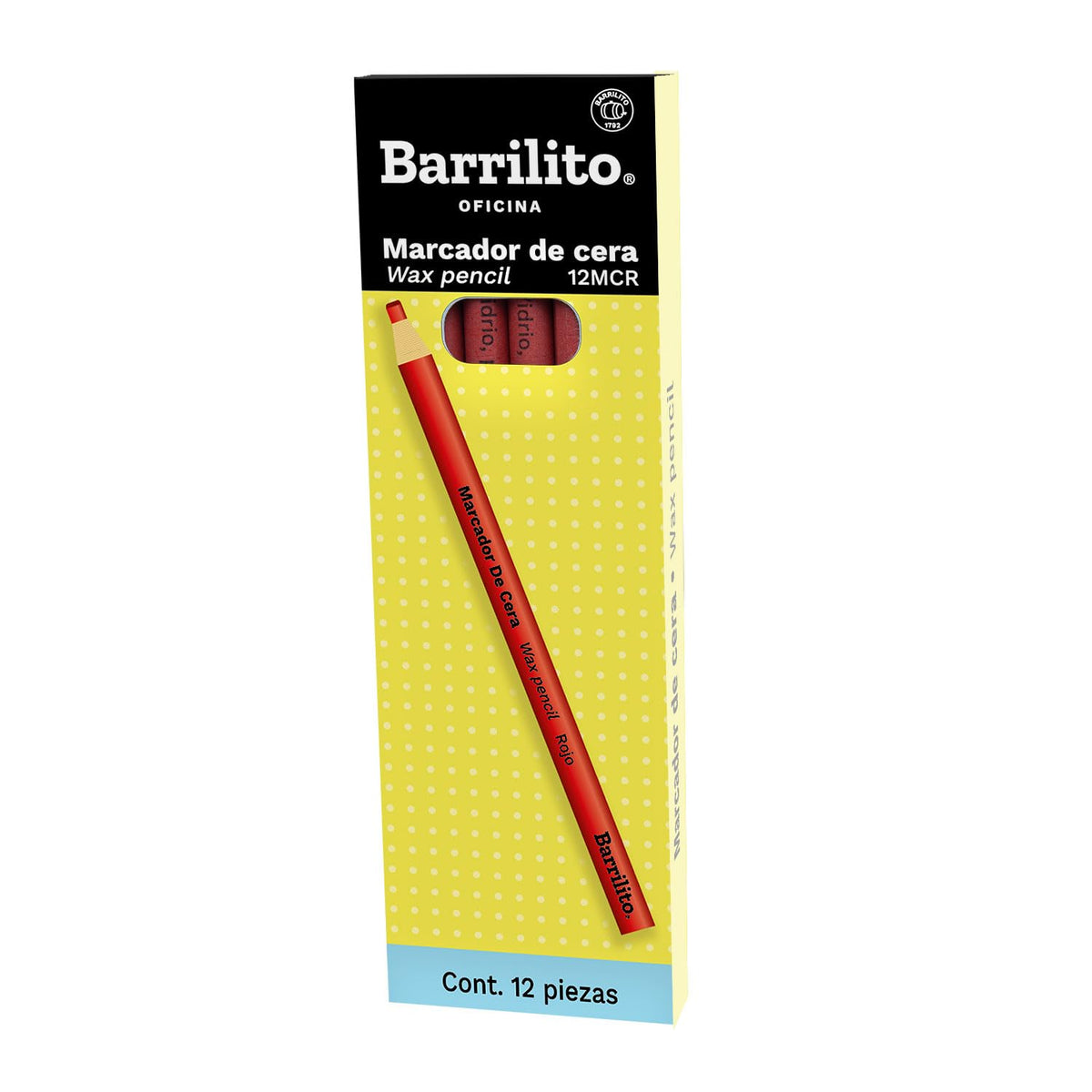 Barrilito Marcador de Cera Rojo Carmín, 12 Piezas
