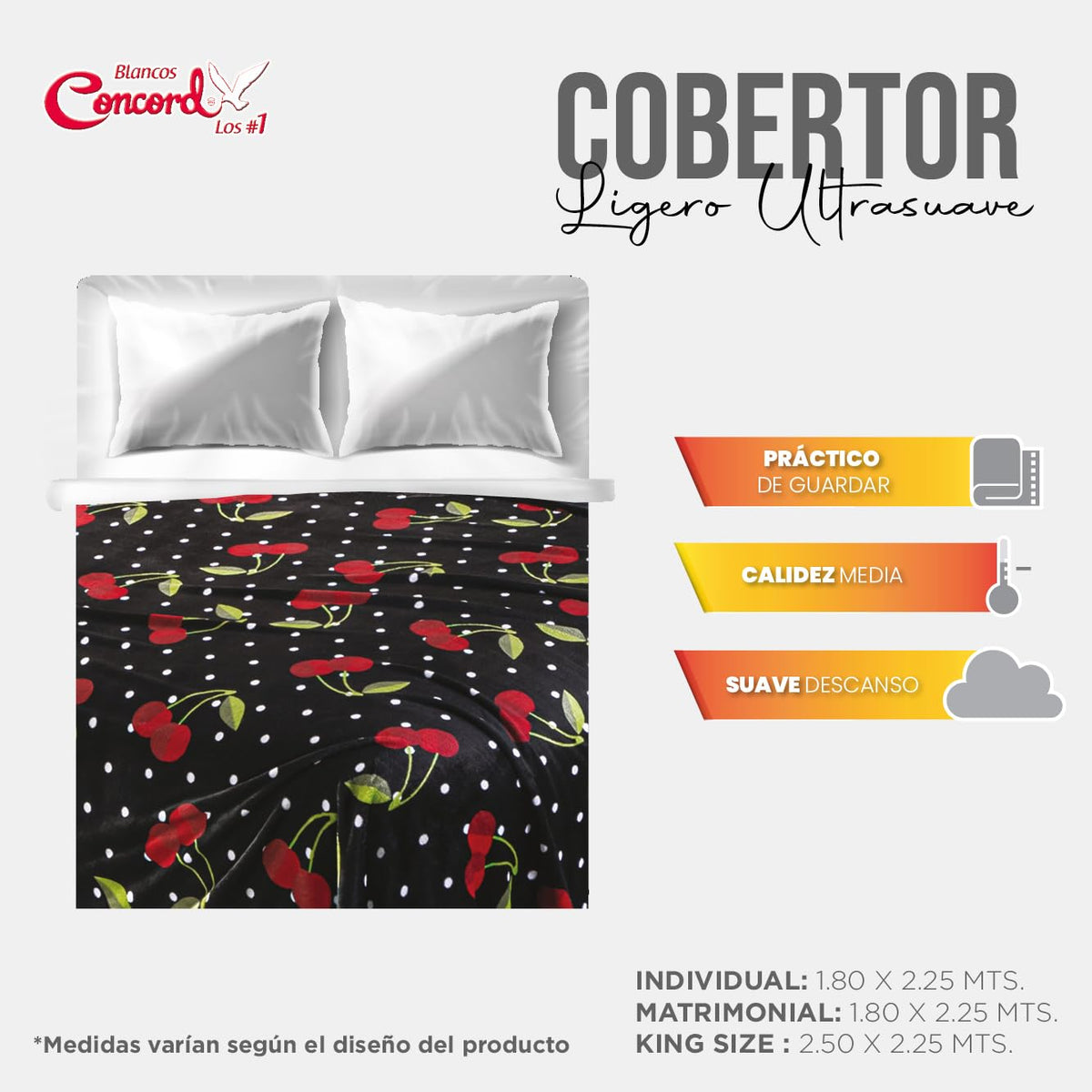 Colchas Concord Cobertor Ultrasuave, Matrimonial, Negro