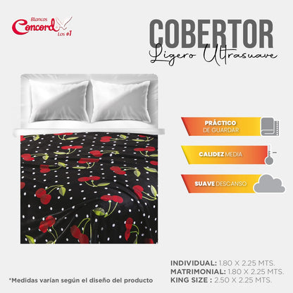 Colchas Concord Cobertor Ultrasuave, Matrimonial, Negro