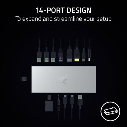 Razer USB 4 Dock – USB Type C 14-in-1 Multiport Adapter Mercury White