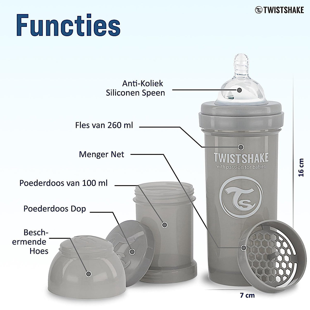 Twistshake Biberón Anticólicos de 260 ml | Tetina de Silicona Similar al Pecho | Mamila de Flujo Medio 2+ Meses | Hecho de Plástico Libre de BPA | Ideal para Lactancia Normal | Piezas Intercambiables