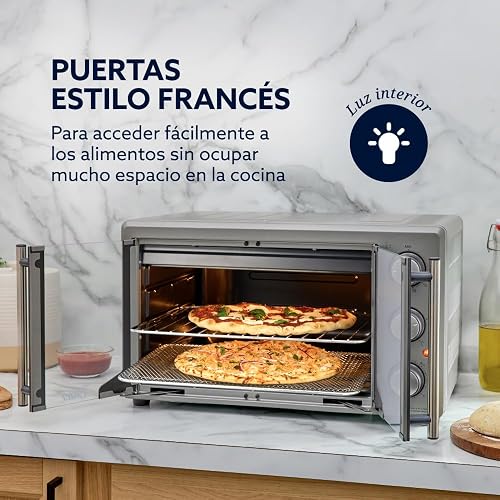 Oster Horno, con Freidora de Aire, de 42 L de Capacidad, con Interior Antiadherente, para Freír al Aire, Hornear, Asar, Tostar, Convección, Accesorios Incluidos, Color Gris, TSSTTV42FDMAFNS-013