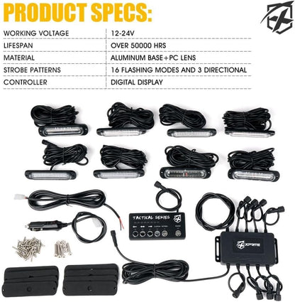 Xprite Kit de luces LED estroboscópicas de montaje en superficie rojas y azules para policía, con panel de control, luz de advertencia de emergencia y seguridad para parrilla, marcador de policía