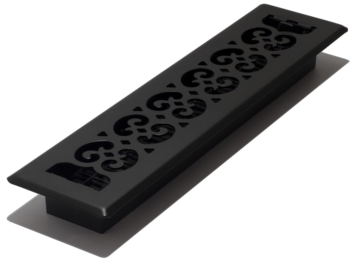 Decor Grates ST214 - Registro de piso con diseño de pergamino, 2 x 14 pulgadas, color negro texturizado