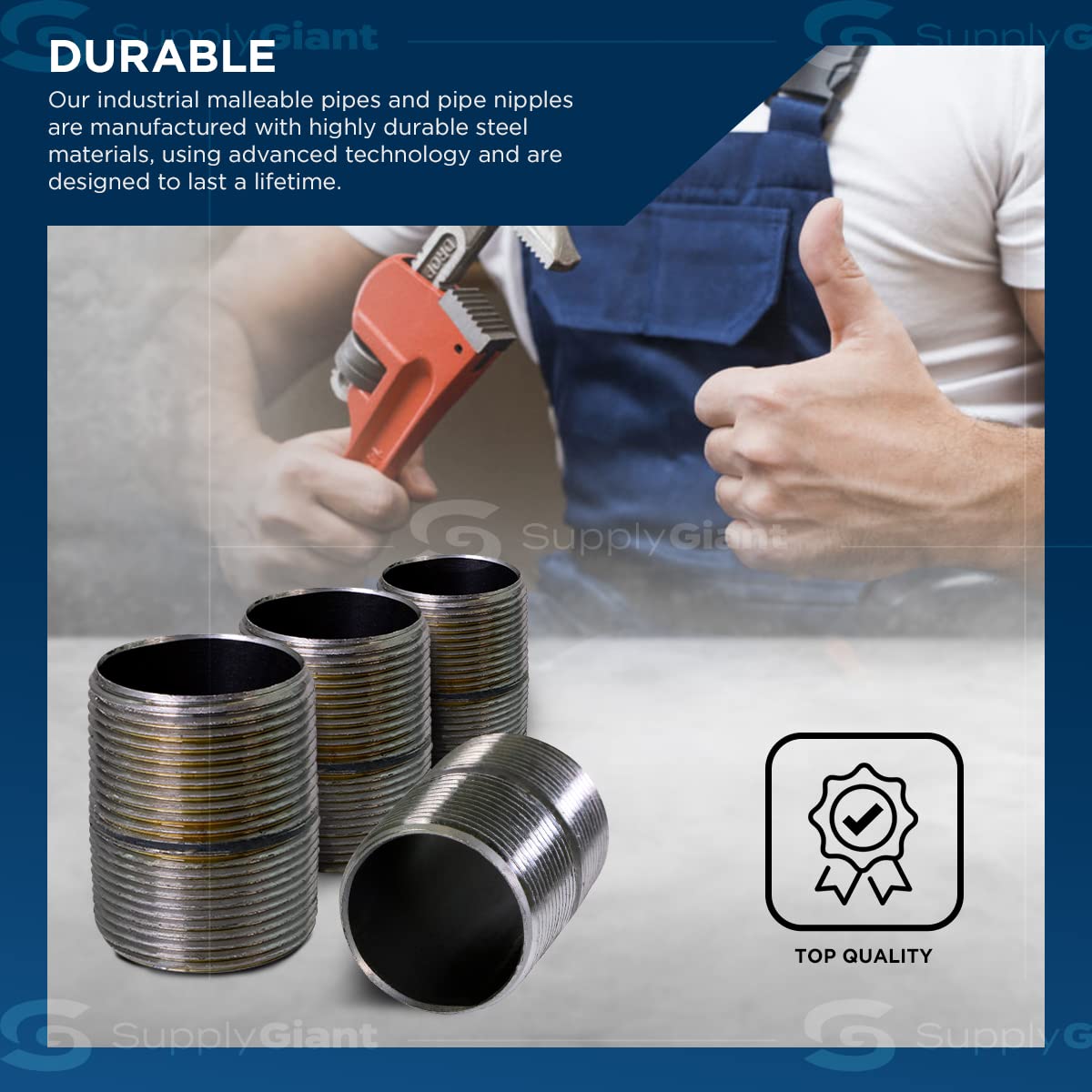 SupplyGiant Tubo de acero negro de 3/4 x 1 pulgada (paquete de 10), tubos de hierro maleable industriales resistentes, pezón de cierre roscado precortado, ideal para todos los muebles de bricolaje y
