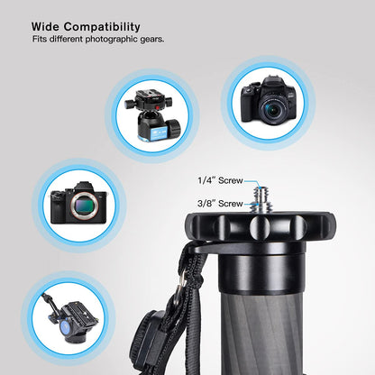 Sirui 61.4" Monopié Fotográfico de Cámara, Monopié de Video de Fibra de Carbono, Carga Máxima de 10kg para Cámaras, DSLR, Videocámara - AM-326M