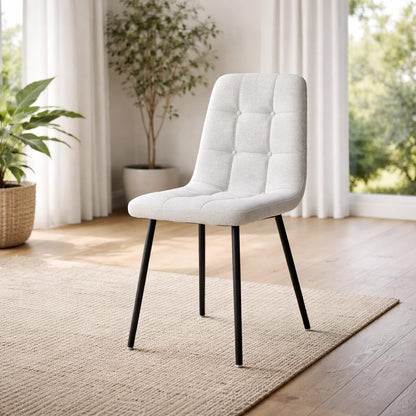TUGOW Silla para Comedor con Asiento Acolchado Tapizado Color Beige - Madera Industrializada, Metal y Tela