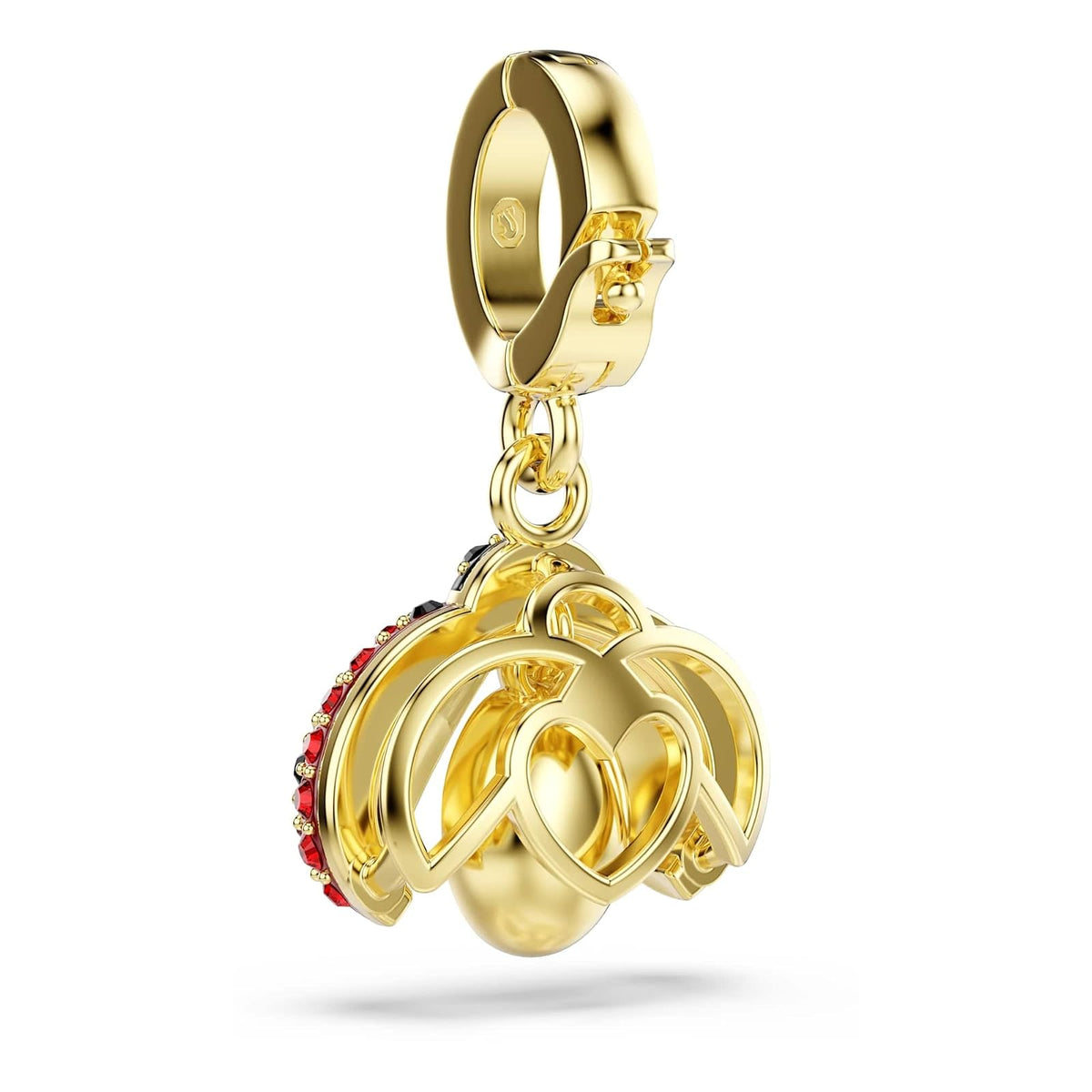 Abalorio de Swarovski Idyllia, mezcla de cortes, catarina, rojo, baño en tono dorado