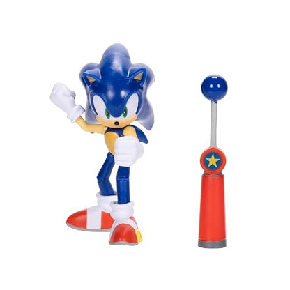 Sonic The Hedgehog JAKKS Pacific - Sega Figura Modern Sonic de 4″ con Blue Checkpoint – Articulada, Oficial y Coleccionable para Fans Desde 3+ Años
