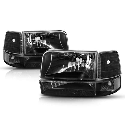PM PERFORMOTOR - Juego de 6 Faros Delanteros Negros Transparentes compatibles con 92-96 F150 / F250 / F350 / 92-96 Bronco, PMHL-F150-9296-6P-OH-BC