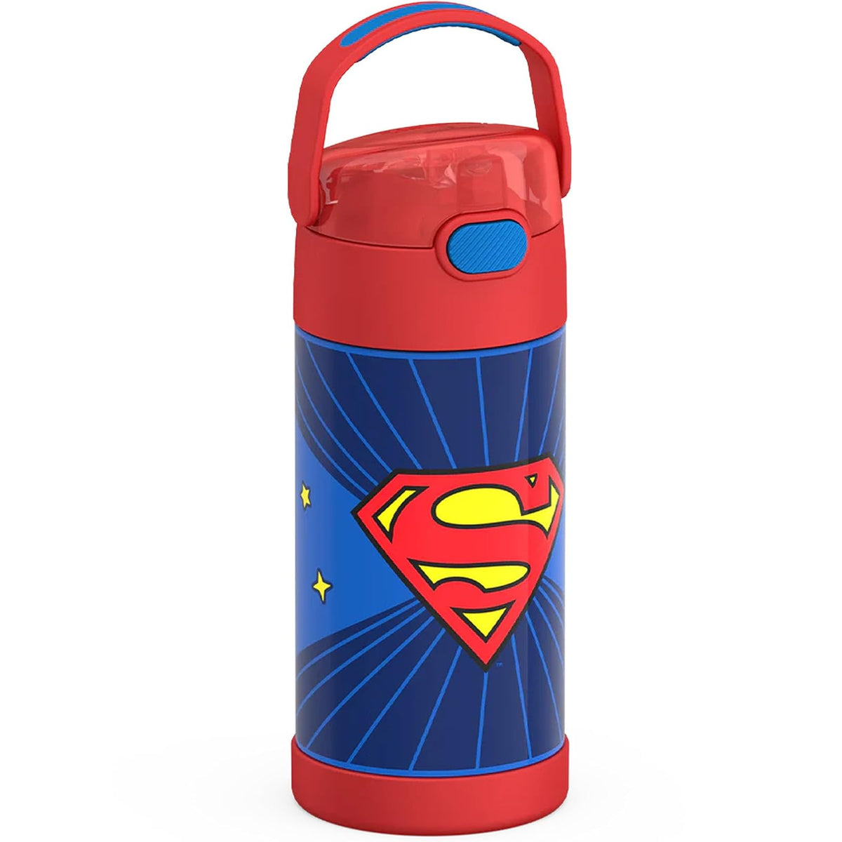 THERMOS FUNTAINER - Botella de agua con popote, 12 onzas, botella de agua aislada al aspiradora para niños, de acero inoxidable con tapa, Superman