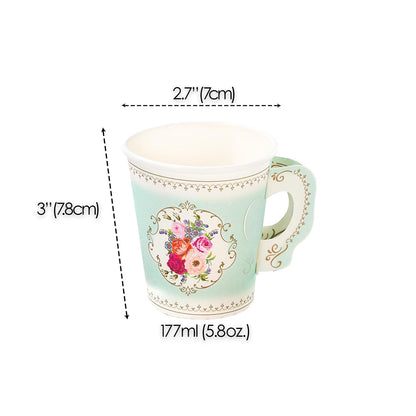 Talking Tables Truly Scrumptious - Juego de 12 tazas de papel floral vintage para fiestas de té o té para niños o adultos, cumpleaños, despedida de soltera o boda, color verde menta