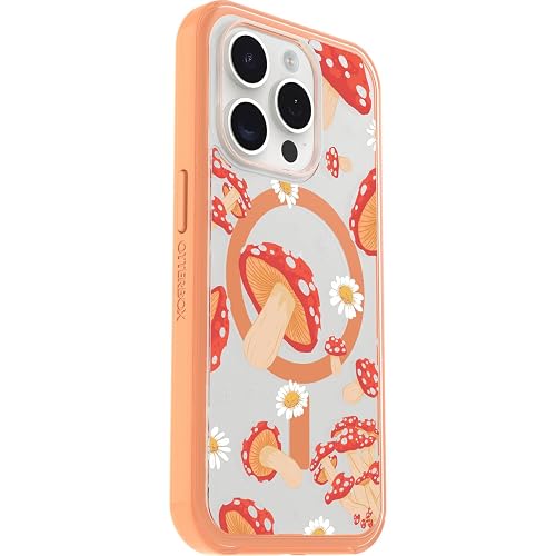 OtterBox - Funda Transparente para iPhone 15 Pro (Solo en inglés) Symmetry Series, Hongos (Naranja), se Ajusta a MagSafe, Ultra Elegante y Bordes elevados Que protegen la cámara y la visualización