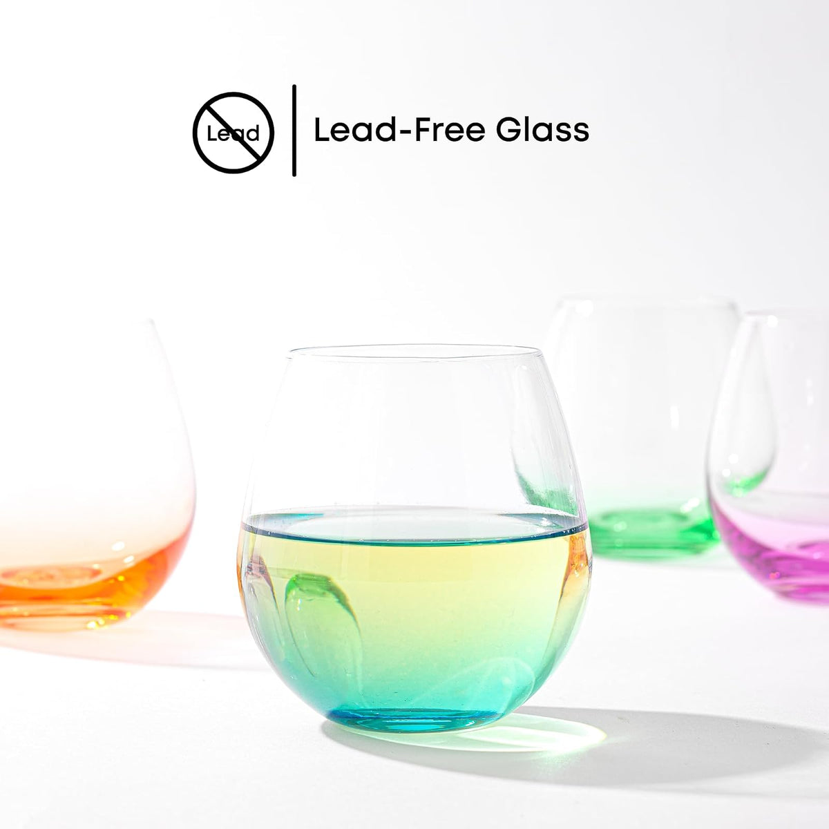 JoyJolt Hue Stemless Wine Glass Set, Large 15 oz Juego de 6 tazones de vino Blanco Rojo o aguamarina, Sin tallo, vaso de colores