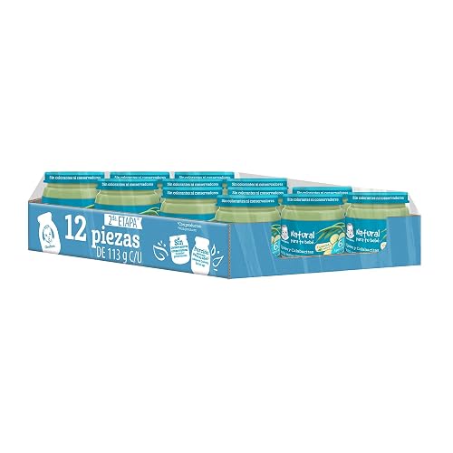 Gerber Papilla Etapa 2, A Partir de 6 Meses, Adicionado con Hierro y Zinc, Ejotes y Calabazas, Paquete de 12 Frascos de 113 g c/u
