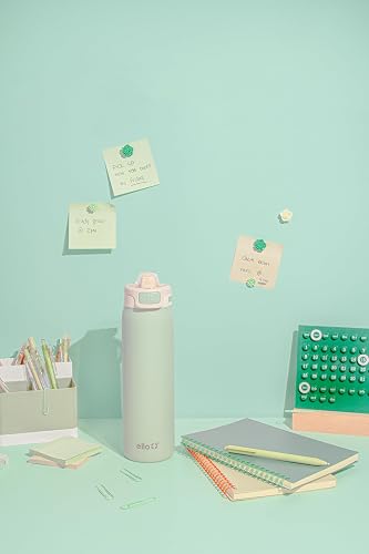 Ello - Pop & Fill - Botella de agua de acero inoxidable con tecnología QuickFill - Doble pared y aislamiento al vacío, tapa con bloqueo a prueba de fugas, reutilizable, sin BPA - 950 ml, pistache