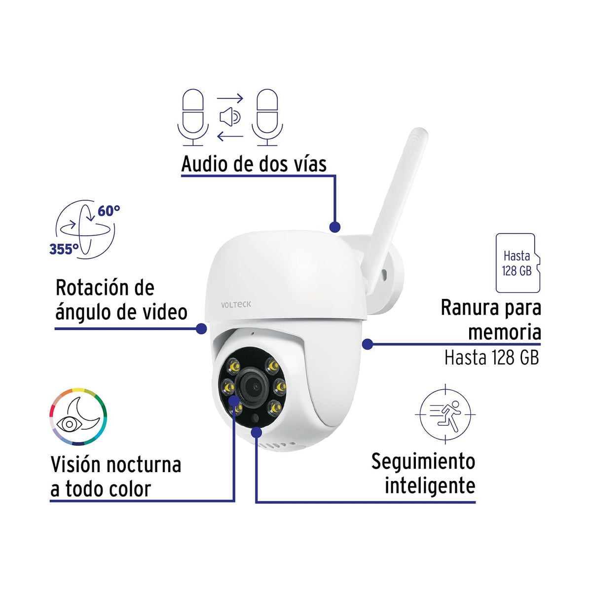 Volteck CTV-31W, Cámara WiFi Robotizada Tipo Domo 3 MP detección de Movimiento