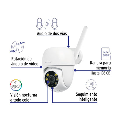 Volteck CTV-31W, Cámara WiFi Robotizada Tipo Domo 3 MP detección de Movimiento